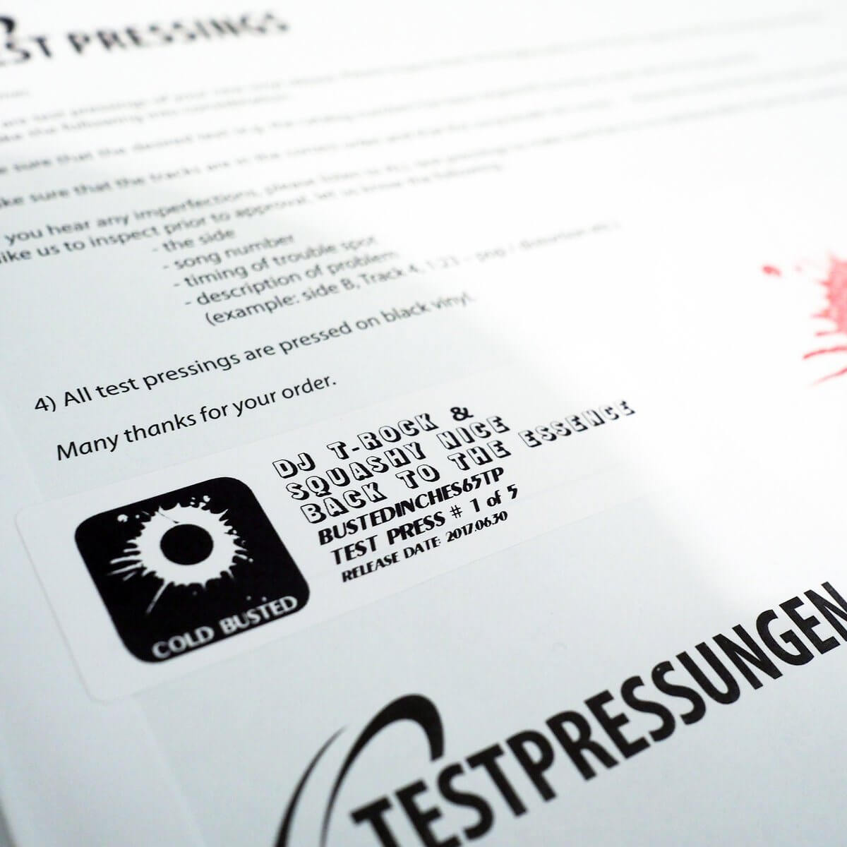 DJ T-Rock & Squashy Nice - Back To The Essence - Limited Edition 12 Inch Vinyl Test Pressing - Cold Busted