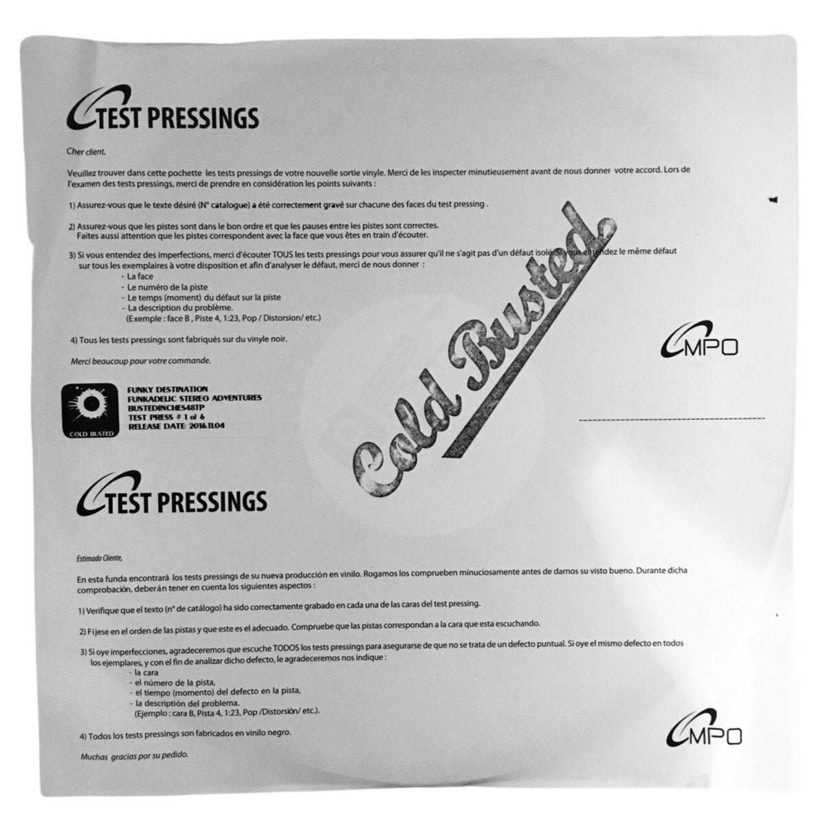 Funky Destination - Funkadelic Stereo Adventures - Limited Edition 12 Inch Vinyl Test Pressings - Cold Busted