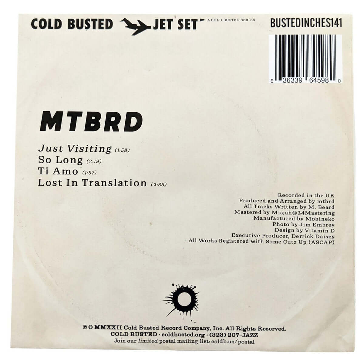 mtbrd - Just Visiting - Limited Edition 7 Inch Vinyl - Cold Busted