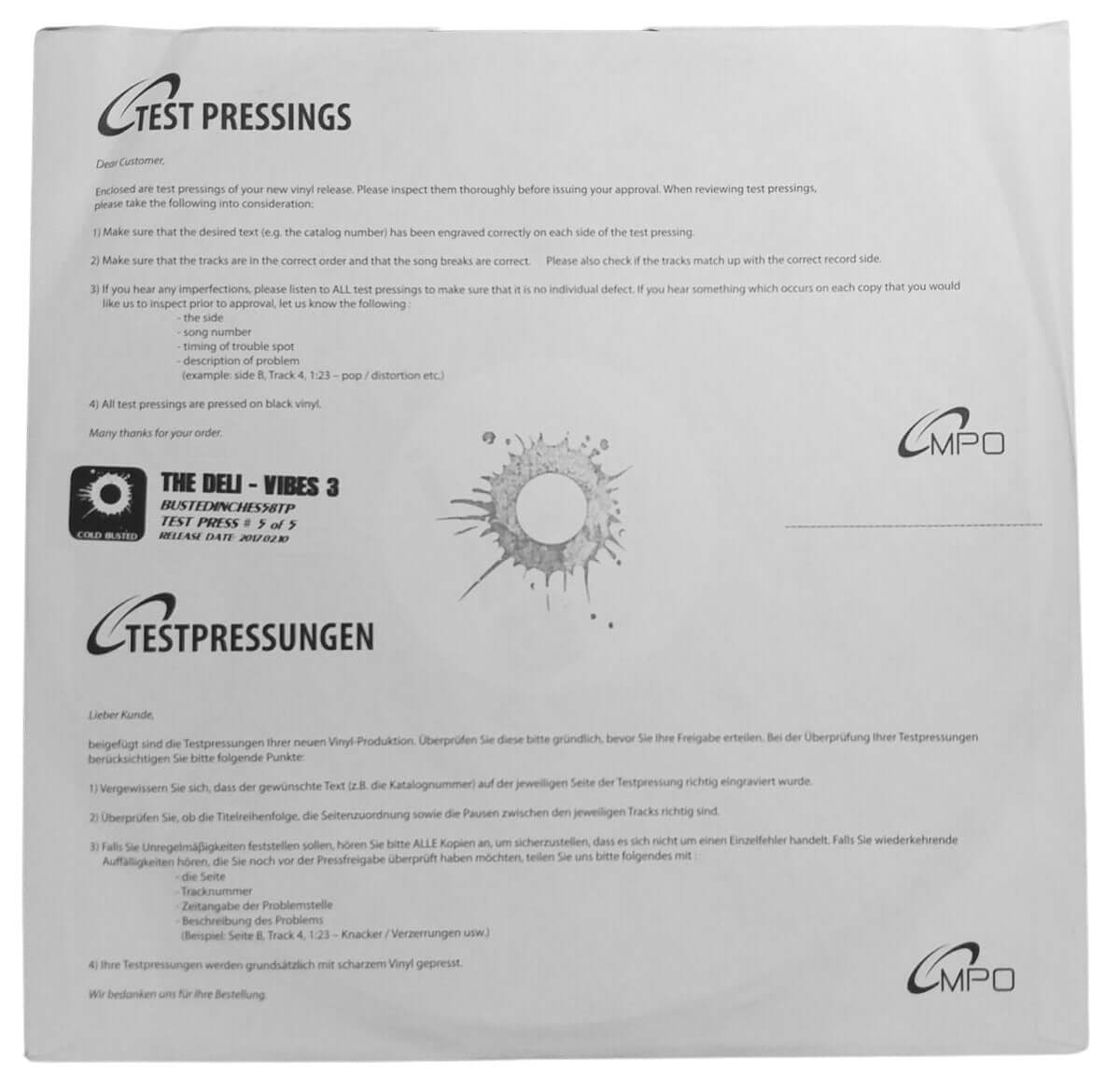 The Deli - Vibes 3 - Limited Edition 12 Inch Vinyl Test Pressing - Cold Busted