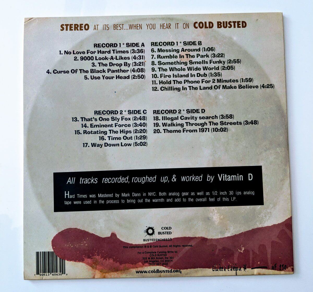 Vitamin D - Hard Times - Limited Edition Double 12 Inch Vinyl - Not Numbered - Cold Busted