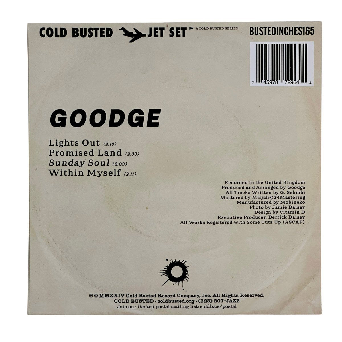 Goodge - Sunday Soul - Limited Edition 7 Inch Vinyl - COLD BUSTED