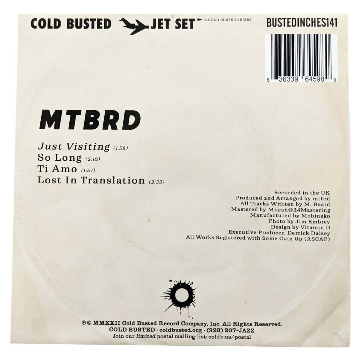 mtbrd - Just Visiting - Limited Edition 7 Inch Vinyl - 