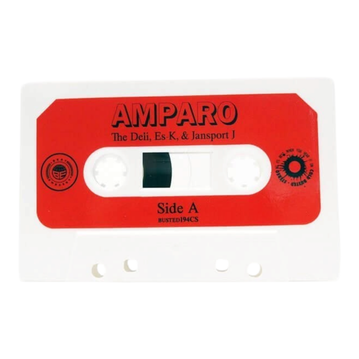 COLD BUSTED limited edition Amparo cassette tape by The Deli, Es-K, and Jansport J with a white shell and red label.
