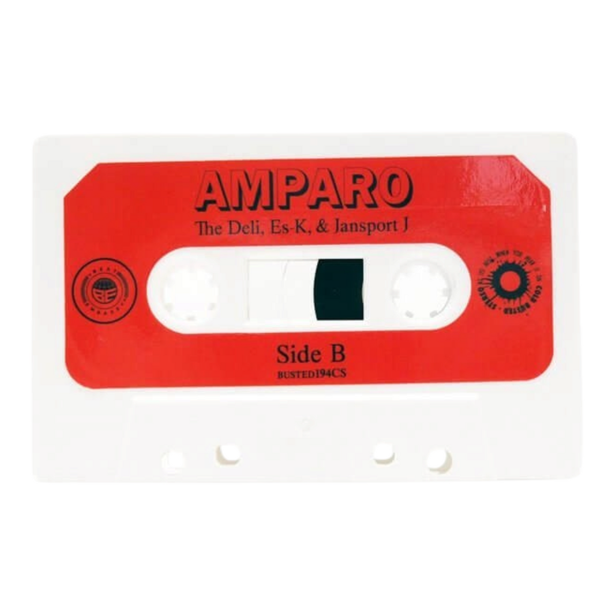 COLD BUSTED limited edition Amparo cassette tape by The Deli, Es-K, and Jansport J with a white shell and red label.
