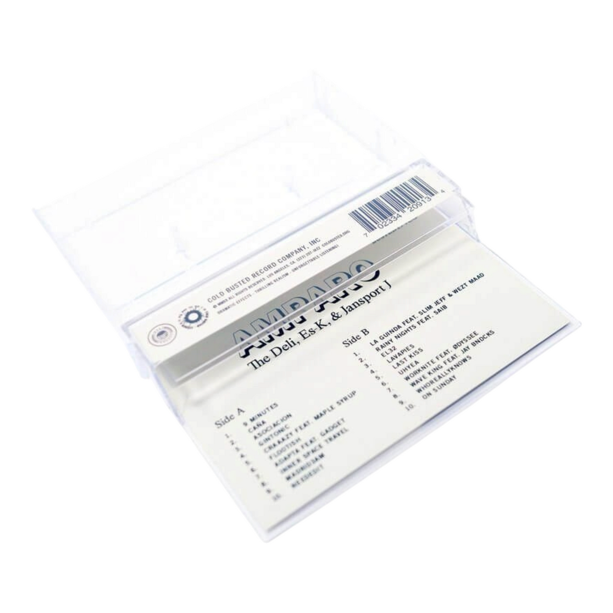 COLD BUSTED Amparo limited edition cassette tape back cover with tracklist printed on a white inlay card
