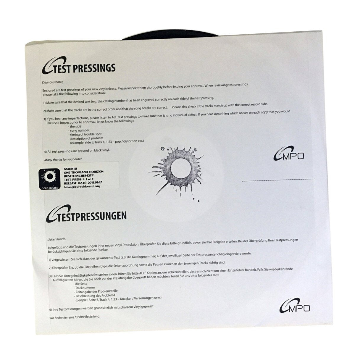 Axion117 - One Thousand Horizon - Limited Edition 12 Inch Vinyl Test Pressing - Cold Busted
